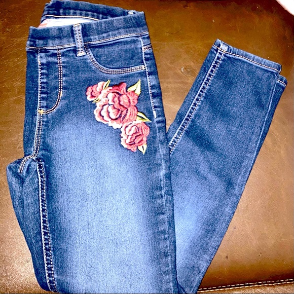 Wonder Nation Girls Blue Jeans/ Jeggings US Size L 10/12 with Rose Embroidery - Picture 1 of 7